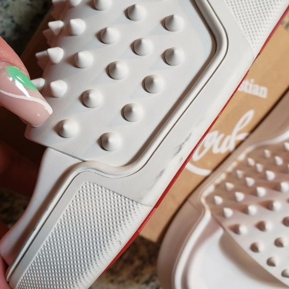 New Christian Louboutin White Leather Pool Sandals with White Spikes 41EU/8US - Picture 10 of 15